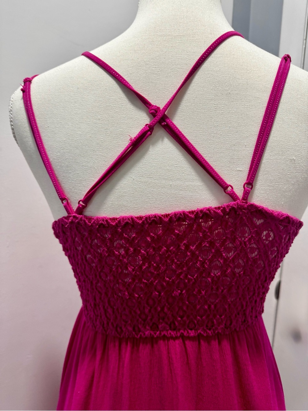 Fuchsia Lace Babydoll Dress with Double Straps - Picture 5 of 6